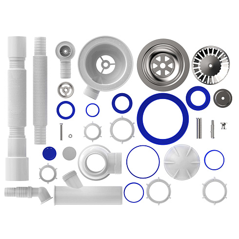 B0140 Сифон для мойки 3½"х40 с круглым переливом, отводом для стир. маш. и гофротрубой 40х40-50