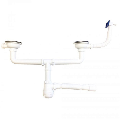 D0148 Сифон для мойки сдвоенный 3½"х40 с прямоугольным переливом и гофротрубой 40х40-50
