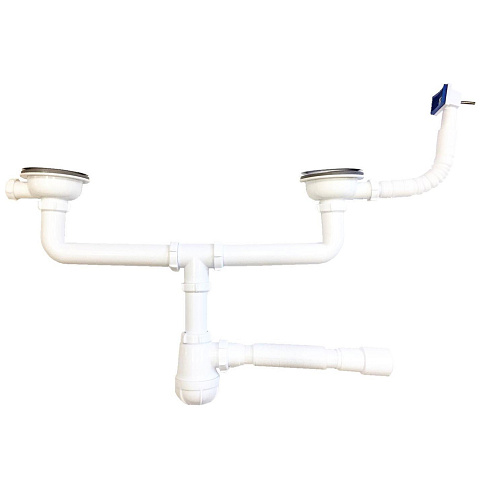 D0148 Сифон для мойки сдвоенный 3½"х40 с прямоугольным переливом и гофротрубой 40х40-50
