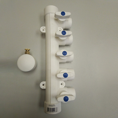 Коллектор MeerPlast 32х20 (5 вых.) с воздухоотводчиком синий