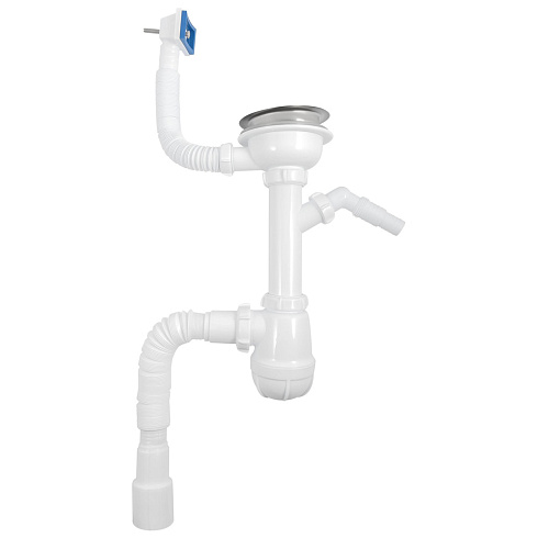 B0147 Сифон для мойки 3½"х40 с прямоугольным переливом, отводом для стир. маш. и гофротрубой 40х40-50