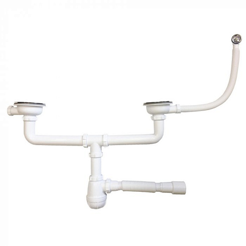D0139 Сифон для мойки сдвоенный 3½"х40 с круглым переливом и гофротрубой 40х40-50