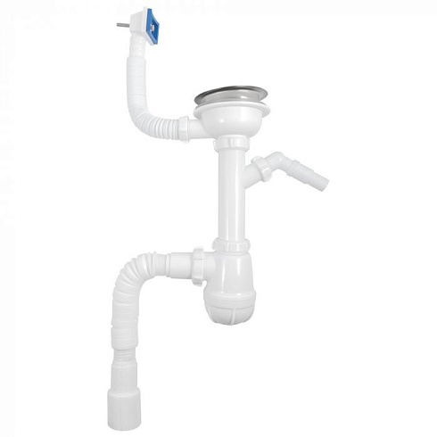 B0147 Сифон для мойки 3½"х40 с прямоугольным переливом, отводом для стир. маш. и гофротрубой 40х40-50